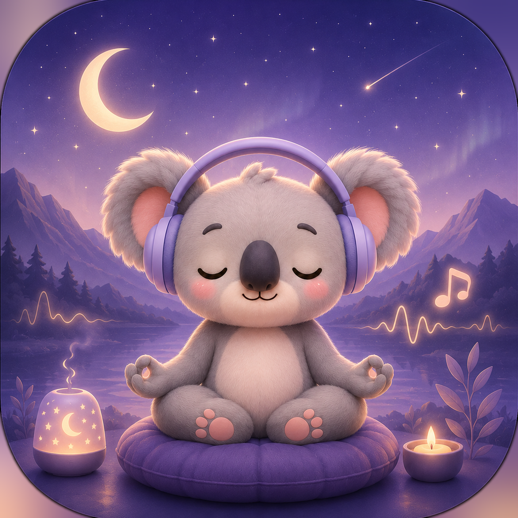 Lenara app icon: a sleepy koala wearing headphones